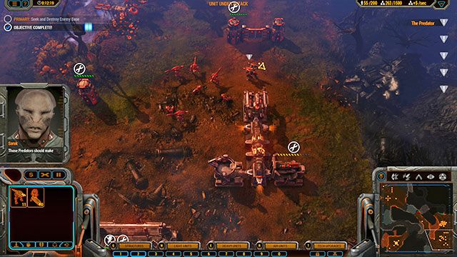 Powiększ armię do przynajmniej 30 jednostek każdego rodzaju, w tym najlepiej kilku Predatorów - Misja 1 - Hunters Valley | Kampania Beta | Grey Goo - Grey Goo - poradnik do gry
