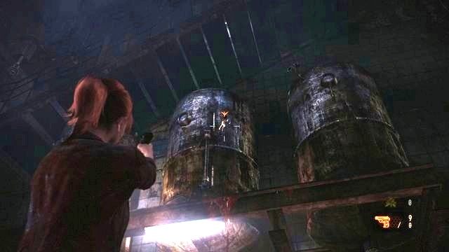 Najpierw zlokalizuj klucz używając latarki Moiry, a potem zestrzel go korzystając z pistoletu Claire. - Odzyskaj klucz | Kolonia karna - Claire | Resident Evil Revelations 2 - Resident Evil: Revelations 2 - Kolonia Karna - poradnik do gry
