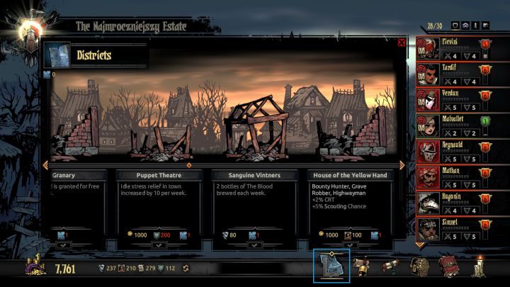 Ekran dzielnic aktywować można przy pomocy nowego przycisku ulokowanego przy dolnej krawędzi ekranu. - Darkest Dungeon The Crimson Court: Dzielnice - Darkest Dungeon - poradnik do gry