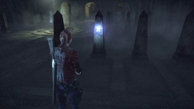 Gdy pomylisz kolejność musisz zacząć od nowa. Aktywowany nagrobek zaświeci się. - Idź na wyższy poziom - Grobowiec | Wyrok - Claire | Resident Evil Revelations 2 - Resident Evil: Revelations 2 - Kolonia Karna - poradnik do gry