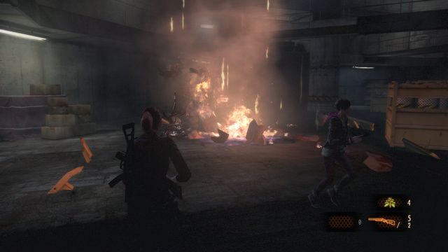 Staraj się, aby Neil zniszczył jak najwięcej żółtych zbiorników z paliwem. - Walka z Neilem | Wyrok - Claire | Resident Evil Revelations 2 - Resident Evil: Revelations 2 - Kolonia Karna - poradnik do gry