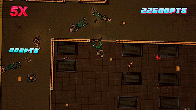 Po prawej znajduje się kolejny strzelec oraz prawdopodobnie ostatni wróg z bronią białą - Bonus Scene - The Abyss | Epilog i bonusowa misja | Hotline Miami 2 Wrong Number - Hotline Miami 2: Wrong Number - poradnik do gry