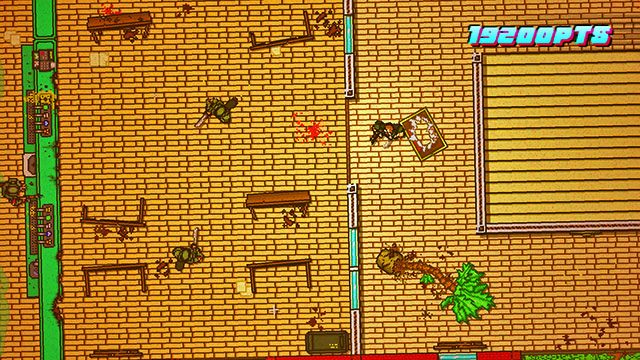 Idź na prawo od schodów i zaczekaj, aż w korytarzu pojawi się mięśniak - Scene 14 - Stronghold | Act 4 - Falling | Hotline Miami 2 Wrong Number - Hotline Miami 2: Wrong Number - poradnik do gry