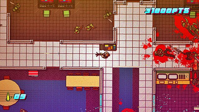 Ostatniego wroga w sali po lewej zastrzel przez okno - Scene 16 - Casualties | Act 4 - Falling | Hotline Miami 2 Wrong Number - Hotline Miami 2: Wrong Number - poradnik do gry