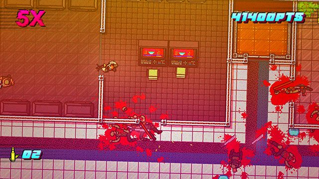 W sali naprzeciw windy znajdziesz jednego strażnika - Scene 16 - Casualties | Act 4 - Falling | Hotline Miami 2 Wrong Number - Hotline Miami 2: Wrong Number - poradnik do gry