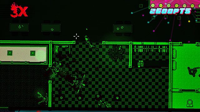 Kolejnych trzech wrogów znajdziesz po prawej - Scene 21 - Seizure | Act 6 - Catastrophe | Hotline Miami 2 Wrong Number - Hotline Miami 2: Wrong Number - poradnik do gry
