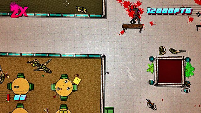 Po strzelaninie zajmij się dwoma strażnikami powyżej miejsca startu - Scene 22 - Blood Money | Act 6 - Catastrophe | Hotline Miami 2 Wrong Number - Hotline Miami 2: Wrong Number - poradnik do gry