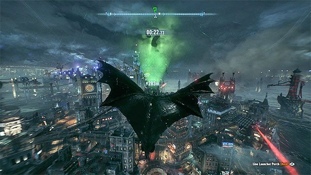 Katapultuj się z batmobilu i używaj haka żeby dotrzeć na czas do trofeum - Trofea Człowieka-Zagadki na wyspie Bleake Island (1-18) | Wyspa Bleake Island - Batman Arkham Knight - poradnik do gry