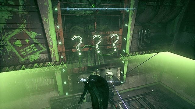 Użycie wyrzutni lin pozwoli ci zawisnąć nad polem siłowym - Trofea Człowieka-Zagadki na wyspie Bleake Island (1-18) | Wyspa Bleake Island - Batman Arkham Knight - poradnik do gry