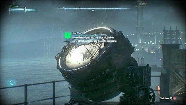 Zeskanuj reflektor na dachu komisariatu policji - Zagadki słowne na wyspie Bleake Island | Wyspa Bleake Island - Batman Arkham Knight - poradnik do gry