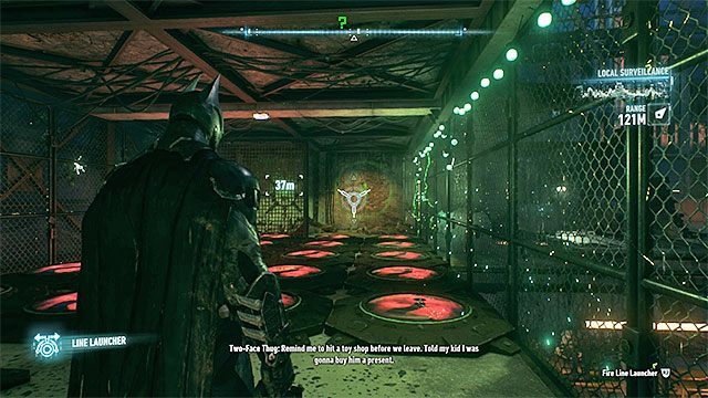 Zacznij od ustawienia się na zielonej płycie naciskowej - Trofea Człowieka-Zagadki na wyspie Founders Island (1-16) | Wyspa Founders Island - Batman Arkham Knight - poradnik do gry