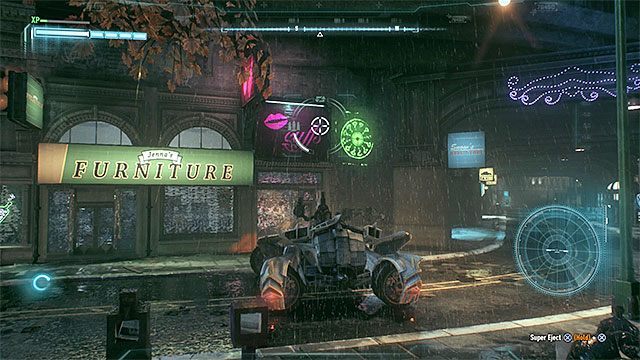 Okrągły zielony znak symbolizuje fragment ściany nadający się do zniszczenia - Trofea Człowieka-Zagadki na wyspie Miagani Island (20-38) | Wyspa Miagani Island - Batman Arkham Knight - poradnik do gry