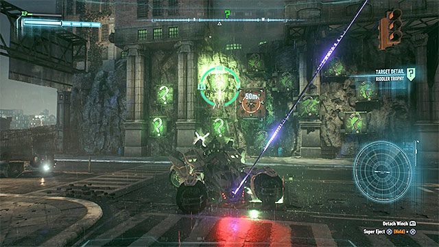 Trafiaj w kolejne zapalające się pytajniki - Trofea Człowieka-Zagadki na wyspie Miagani Island (20-38) | Wyspa Miagani Island - Batman Arkham Knight - poradnik do gry