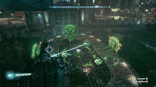 Wyślij roboty na dwie różne płyty naciskowe i sam dotrzyj do trzeciej płyty - Trofea Człowieka-Zagadki na wyspie Miagani Island (20-38) | Wyspa Miagani Island - Batman Arkham Knight - poradnik do gry