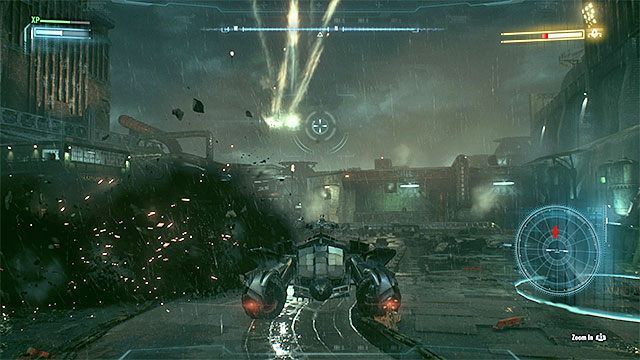 Atakuj wrogą maszynę latającą i sam unikaj ostrzału z jej strony - Zniszczenie maszyny latającej rycerza Arkham | Główny wątek fabularny - Batman Arkham Knight - poradnik do gry