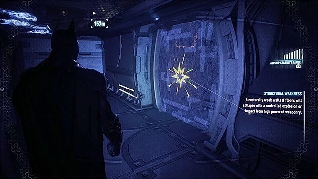 Ściana, na której musisz użyć wybuchowego żelu - Zniszczenie działek obronnych na drugim sterowcu | Główny wątek fabularny - Batman Arkham Knight - poradnik do gry