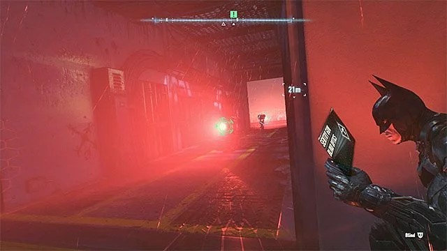 Wychyl się zza narożnika żeby bezpieczenie zhakować jedną z wieżyczek - Zniszczenie sieci radarowej rycerza Arkham | Główny wątek fabularny - Batman Arkham Knight - poradnik do gry