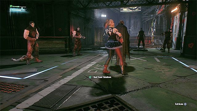 Zaczekaj aż Harley podejdzie do wyjścia z szybu i odpal atak zespołowy - Powstrzymanie Harley Quinn przed porwaniem zainfekowanych Jokerów | Główny wątek fabularny - Batman Arkham Knight - poradnik do gry