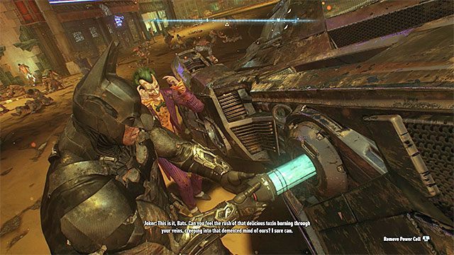 Musisz ostrożnie wyjąć starą baterię i włożyć nową - Użycie baterii Nimbus do naprawienia batmobilu | Główny wątek fabularny - Batman Arkham Knight - poradnik do gry