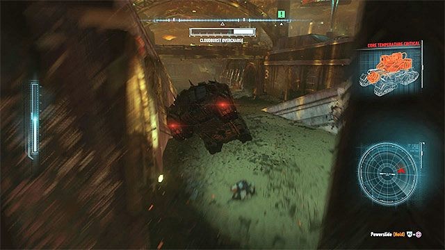 Nie zatrzymuj się podczas ucieczki i unikaj dodatkowo ostrzału ze strony przeciążonego czołgu - Rycerz Arkham (Arkham Knight) - drugie starcie (pojedynek z czołgiem) | Pojedynki z bossami - Batman Arkham Knight - poradnik do gry