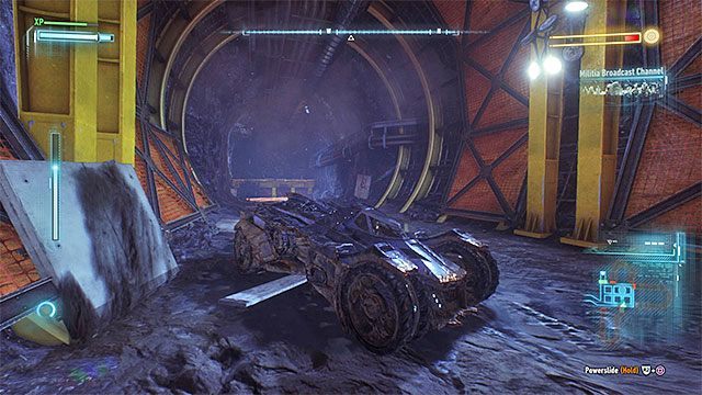 Musisz trzykrotnie nakierować maszynę wiertniczą do tuneli z materiałami wybuchowymi - Rycerz Arkham (Arkham Knight) - trzecie starcie (ucieczka przed maszyną wiertniczą) | Pojedynki z bossami - Batman Arkham Knight - poradnik do gry