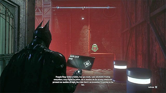 Panel, do którego musisz się włamać żeby otworzyć bramę - Przemytnik broni (Gunrunner) | Poszukiwani przestępcy w Batman Arkham Knight - Batman Arkham Knight - poradnik do gry