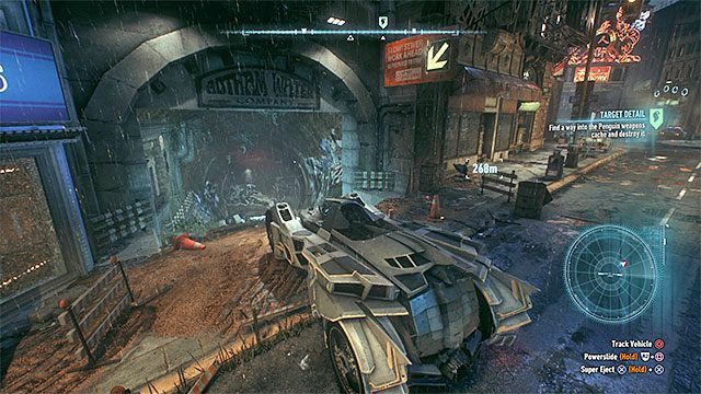 Wjazd do podziemnych tuneli - Przemytnik broni (Gunrunner) | Poszukiwani przestępcy w Batman Arkham Knight - Batman Arkham Knight - poradnik do gry