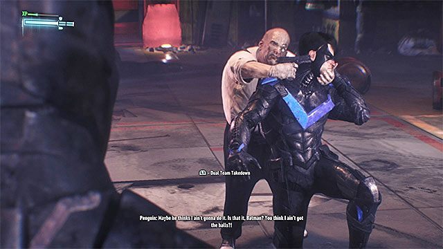 Pingwina pokonasz dzięki odpaleniu nokautu zespołowego - Przemytnik broni (Gunrunner) | Poszukiwani przestępcy w Batman Arkham Knight - Batman Arkham Knight - poradnik do gry