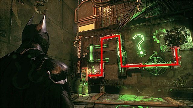 Wymagane gadżety: urządzenie do zdalnego hakowania, impuls elektryczny, batarang, pazur - Trofea Człowieka-Zagadki w bazie rycerza Arkham (11-21) | Sekrety - Baza rycerza Arkham - Batman Arkham Knight - poradnik do gry