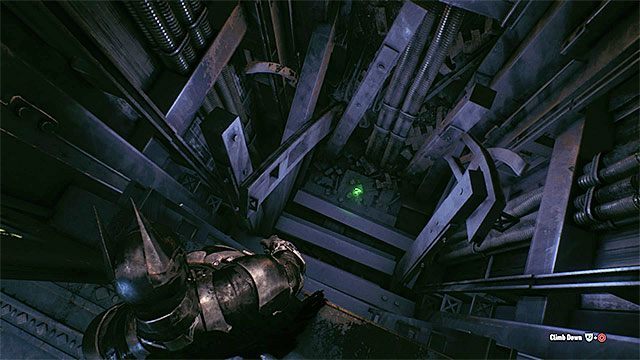 Trofeum jest na dole szybu windy - Trofea Człowieka-Zagadki w bazie rycerza Arkham (11-21) | Sekrety - Baza rycerza Arkham - Batman Arkham Knight - poradnik do gry