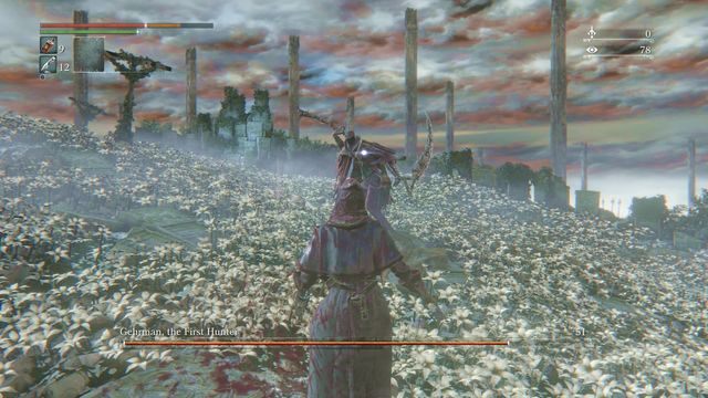 Kosa na plecach? Zaraz nastąpi atak, a jeżeli wystrzelisz odpowiednio wcześniej możesz na chwilę ogłuszyć bossa. - Gehrman, Pierwszy tropiciel | Bossowie w Bloodborne - Bloodborne - poradnik do gry