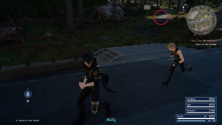... a tutaj schody i zaznaczona na czerwono ścieżka. - Daurell Caverns | Solucja Final Fantasy XV - Final Fantasy XV - poradnik do gry