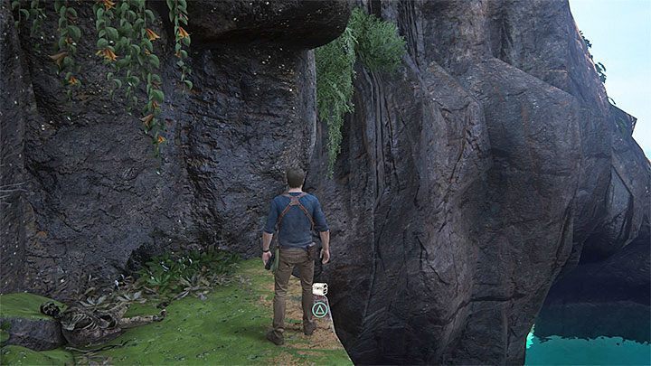 Zatrzymaj się łodzią tuż obok interaktywnych krawędzi, wdrap się na dach łodzi i przedostań na górną półkę - Uncharted 4 Kres Złodzieja: Na morzu - wszystkie skarby - Uncharted 4: Kres Złodzieja - poradnik do gry