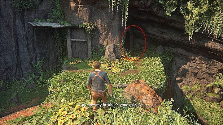 Po dotarciu na górną półkę wyrusz w stronę zaznaczonego na obrazku prawego obszaru - Uncharted 4 Kres Złodzieja: Na morzu - wszystkie skarby - Uncharted 4: Kres Złodzieja - poradnik do gry