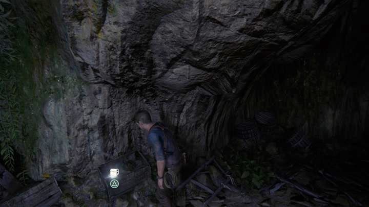 Idź w głąb tuneli - niedługo zapadnie się pod Tobą kładka, uzyj liny by przeskoczyć i chwycić się krawędzi - Uncharted 4 Kres Złodzieja: Stróż brata mojego - wszystkie skarby - Uncharted 4: Kres Złodzieja - poradnik do gry