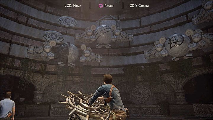 W trakcie zaliczania pierwszej części zagadki interesuj się jedynie dolnym rzędem (dwa wyższe będą nieaktywne) - Uncharted 4 Kres Złodzieja: Trudne zagadki - sekrety i zagadk - Uncharted 4: Kres Złodzieja - poradnik do gry