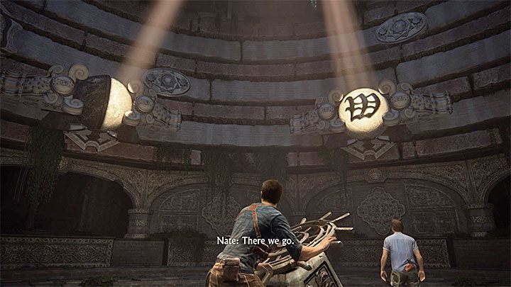 Po tym jak uzyskasz opisane wyżej symbole przemieść obie sfery do świecących punktów (powyższy obrazek) - Uncharted 4 Kres Złodzieja: Trudne zagadki - sekrety i zagadk - Uncharted 4: Kres Złodzieja - poradnik do gry