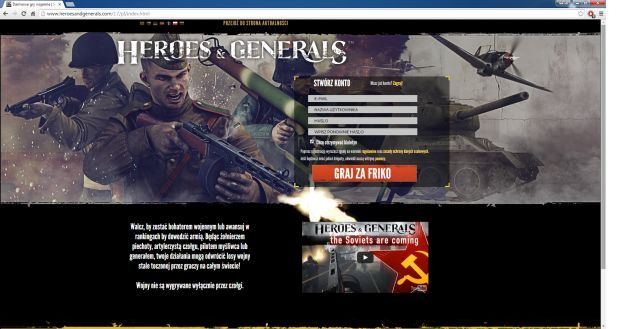 Wypełnij pola na głównej stronie, a następnie kliknij w przycisk Graj za friko. - Jak rozpocząć zabawę w Heroes & Generals | Podstawy - Heroes & Generals - poradnik do gry