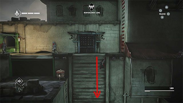 Doskocz do dużego pionowego słupa i odczekaj aż nowy przeciwnik pod Tobą zwróci się w lewo - Sekwencja 4 - Łowca niewolników (The Slaver) - Assassins Creed Chronicles: China - poradnik do gry