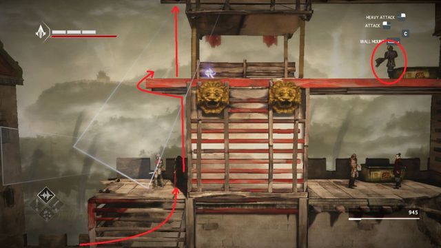 Po wyjściu ze strażnicy wespnij się na ściankę przed tobą i przejdź bokiem za stojącego na straży wartownika - Sekwencja 11 - Zdrada (The Betrayal) - Assassins Creed Chronicles: China - poradnik do gry