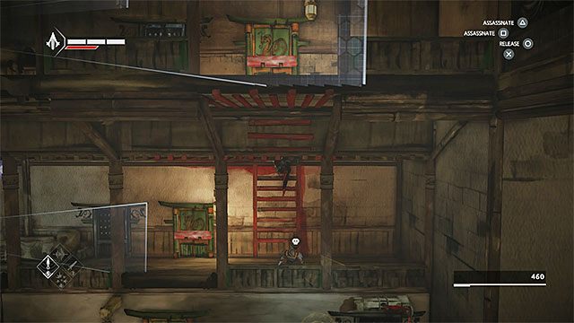 Na środkowym poziomie tak jak już wspomniałem również przebywają przeciwnicy - Sekwencja 8 - Myśliwy i ofiara (Hunted) - Assassins Creed Chronicles: China - poradnik do gry