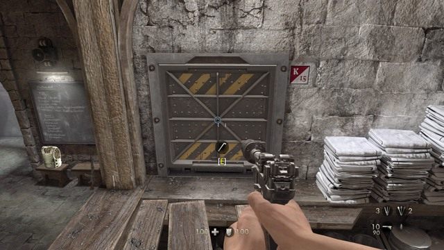 Po przeprowadzonej akcji skieruj się na wyższy poziom pomieszczenia i dotrzyj do szybu wentylacyjnego pokazanego na obrazku - Rozdział 3 - Twierdza Wolfenstein | Opis przejścia Wolfenstein The Old Blood - Wolfenstein: The Old Blood - poradnik do gry