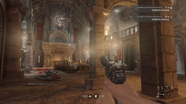 W widocznym na obrazku miejscu zabij przechodzącego tamtędy strażnika i skieruj się do korytarza po lewej stronie - Rozdział 3 - Twierdza Wolfenstein | Opis przejścia Wolfenstein The Old Blood - Wolfenstein: The Old Blood - poradnik do gry