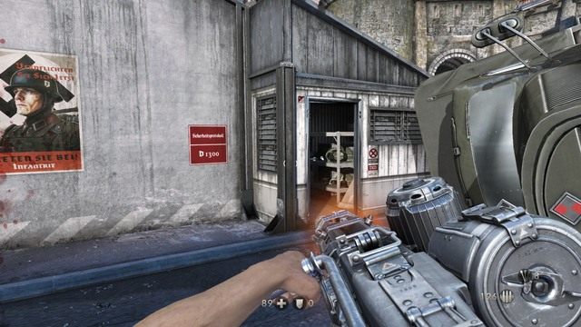 Po wykonanej akcji zbierz amunicję i życie oraz ruszaj do miejsca pokazanego na obrazku - Rozdział 4 - Ucieczka! | Opis przejścia Wolfenstein The Old Blood - Wolfenstein: The Old Blood - poradnik do gry