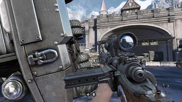 Po walce uzupełnij zapasy rozsiane po moście i schowaj się w miejscu pokazanym na obrazku - Rozdział 4 - Ucieczka! | Opis przejścia Wolfenstein The Old Blood - Wolfenstein: The Old Blood - poradnik do gry