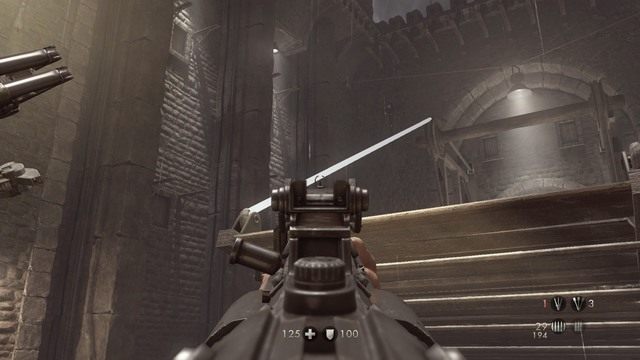 Po dotarciu do drugiego mostu wysiądź z mecha i celnymi strzałami, zniszcz liny blokujące most zwodzony - Rozdział 7 - Stare Miasto | Opis przejścia Wolfenstein The Old Blood - Wolfenstein: The Old Blood - poradnik do gry