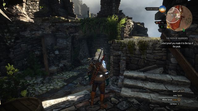 Dalsza część drogi znajduje się za zniszczonymi schodami. - Wiedźmin 3 Dziki Gon: Poboczne zadania | An Skellig | Wiedźmin 3 Dziki Gon - Wiedźmin 3 Dziki Gon - poradnik do gry