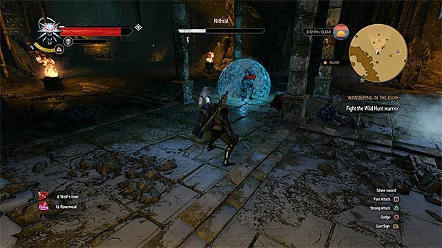 Nie atakuj Nithrala gdy jest otoczony barierą ochronną, tylko zabijaj wtedy szybko ogary - Wiedźmin 3 Dziki Gon: Po omacku (Wandering in the Dark) - solucja - Wiedźmin 3 Dziki Gon - poradnik do gry
