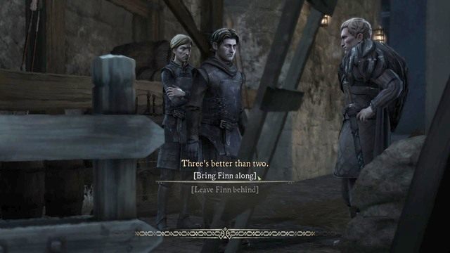 Pierwszym ważnym wyborem w grze jest decyzja czy weźmiesz Finna ze sobą - Ważne wybory | Epizod 4 - Sons of Winter | Game of Thrones - Game of Thrones - A Telltale Games Series - poradnik do gry