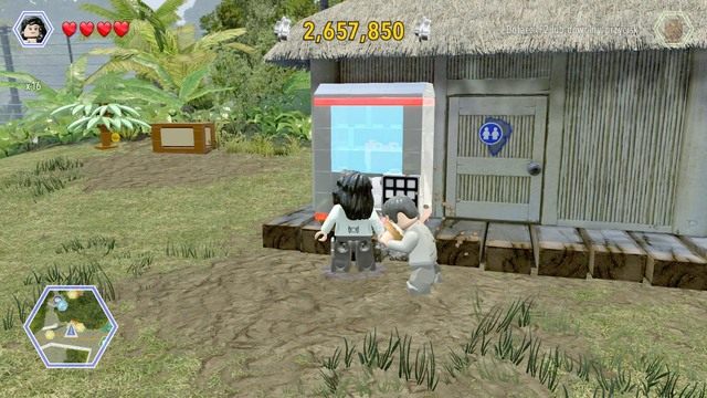Podejdź do maszyny i stłucz jej szybę za pomocą Zary - Brama parku jurajskiego | Jurassic Park - sekrety - LEGO Jurassic World - poradnik gry